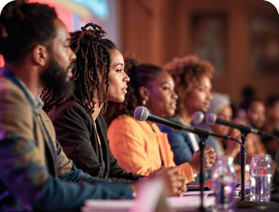 A panel of speakers at a community event